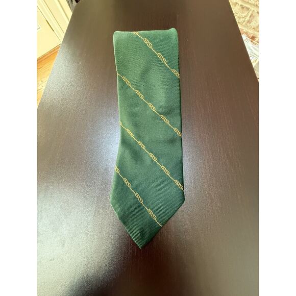 Polo Ralph Lauren VTG Silk Tie Green Gold Chain Link Pattern Hand made Nordstrom - Picture 6 of 6
